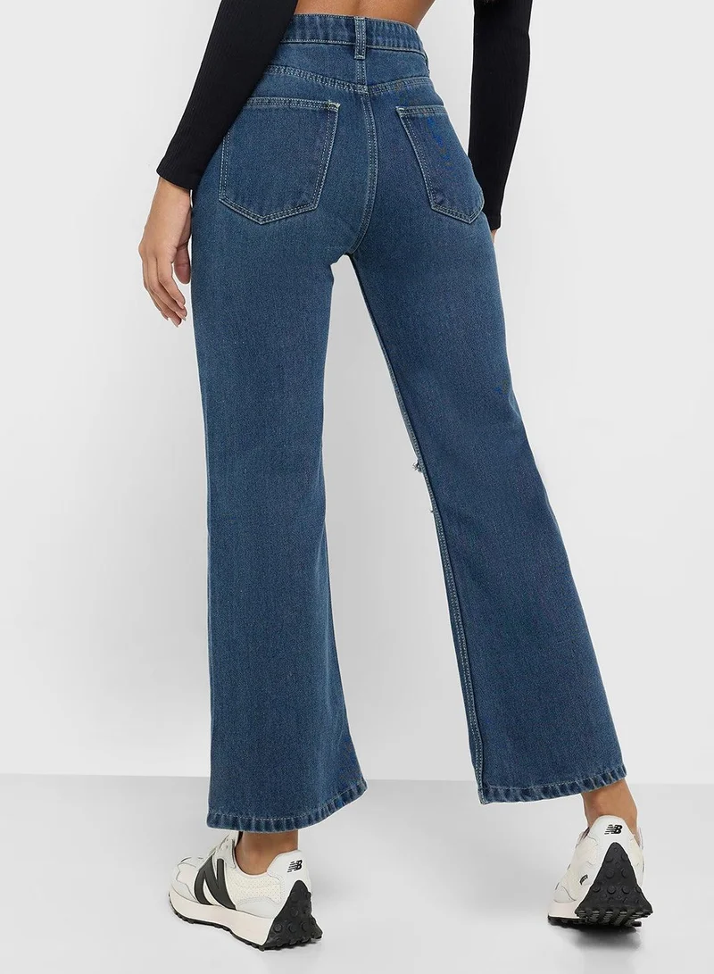 Ginger  Distressed High Rise Straight Fit Jeans for Women | Best Price UAE