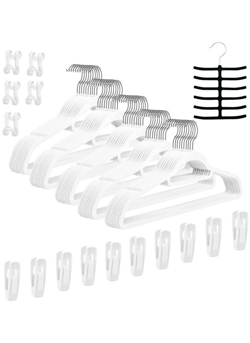 TYCOM Non-Slip Velvet Hangers - Suit Hangers (50 Pack) Ultra Thin Space Saving 360 Degree Swivel Hook Clothes Hangers Hold Up-to 10 Lbs, for Coats, Jackets, Pants, Dress Clothe- With Bar 50pcs White  - Image 1