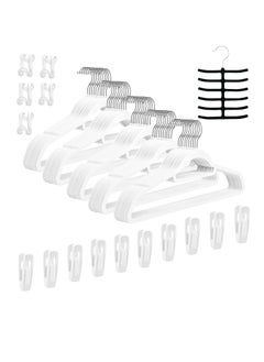 TYCOM Non-Slip Velvet Hangers - Suit Hangers (50 Pack) Ultra Thin Space Saving 360 Degree Swivel Hook Clothes Hangers Hold Up-to 10 Lbs, for Coats, Jackets, Pants, Dress Clothe- With Bar 50pcs White  - Image 1