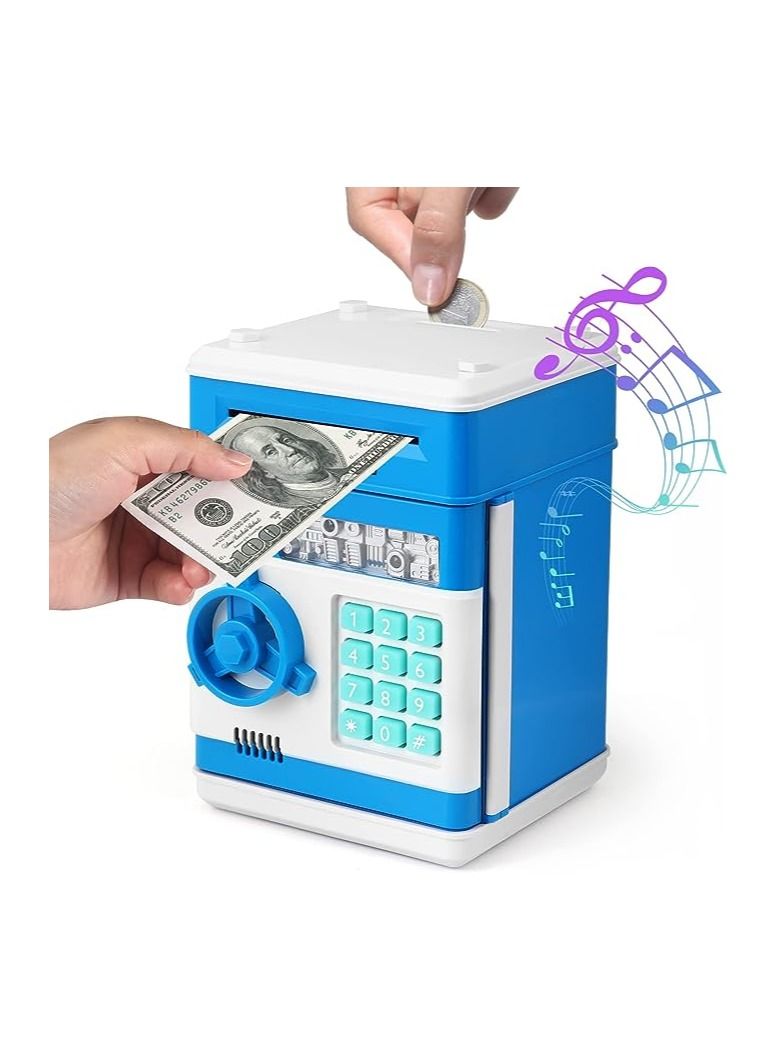 Electronic Money Bank for Kids Digital Bank with Password Coin Bank Real Money Saving Box for Teen Girl Toys Age 4 8 10 12 with Password Code Lock ATM Machine for Kids Gift Blue  - Image 1