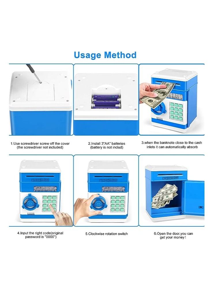 Electronic Money Bank for Kids Digital Bank with Password Coin Bank Real Money Saving Box for Teen Girl Toys Age 4 8 10 12 with Password Code Lock ATM Machine for Kids Gift Blue  - Image 4