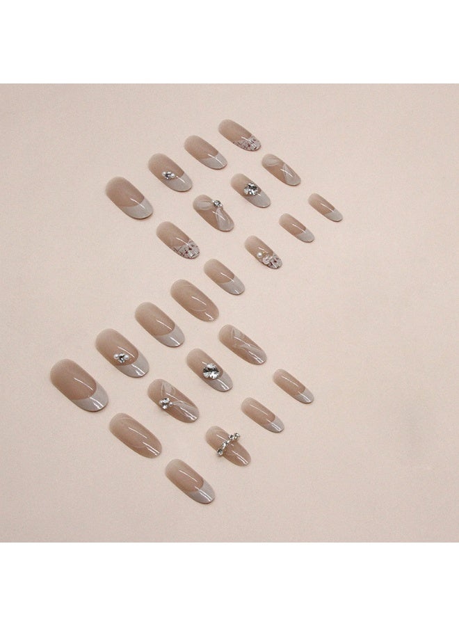 Joudi 24Pcs French Press on Nails - Medium Length Almond Acrylic Fake Nails with Glue for Women Girls - Image 5