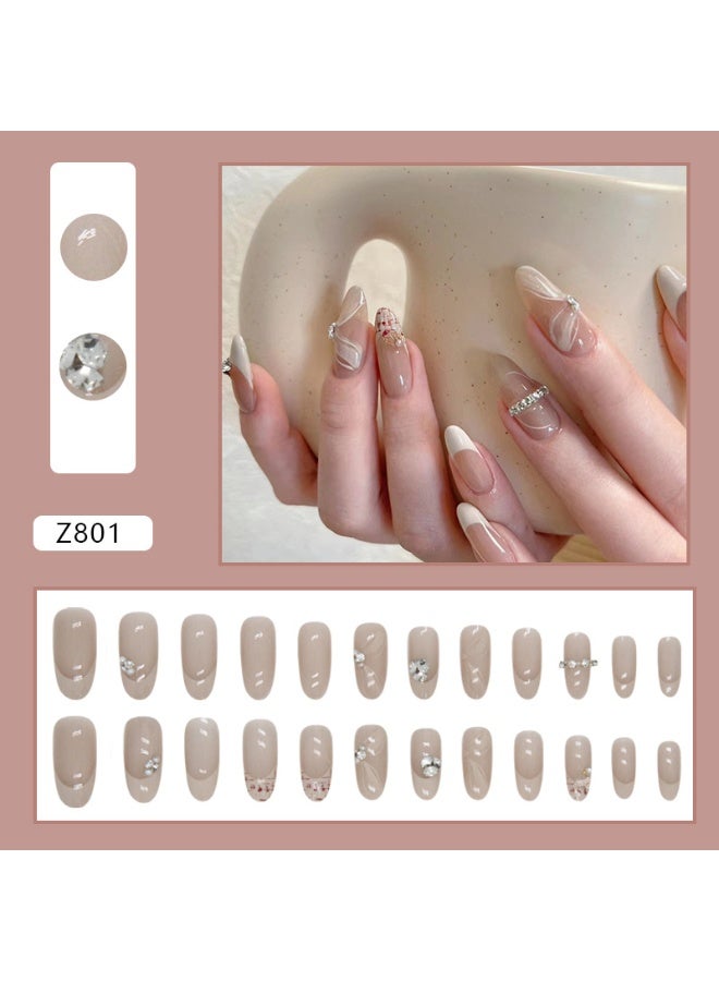 Joudi 24Pcs French Press on Nails - Medium Length Almond Acrylic Fake Nails with Glue for Women Girls - Image 4