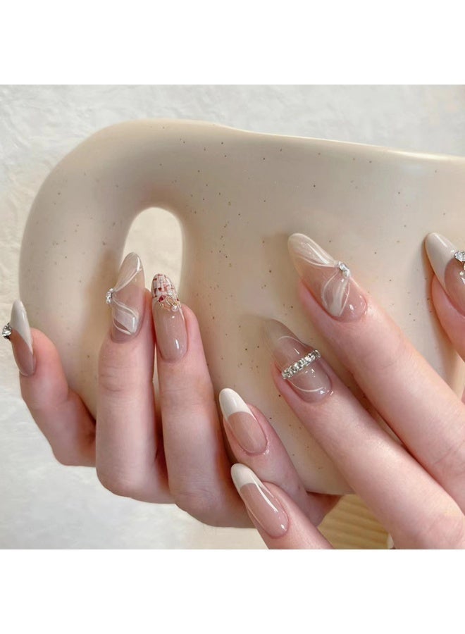 Joudi 24Pcs French Press on Nails - Medium Length Almond Acrylic Fake Nails with Glue for Women Girls - Image 3