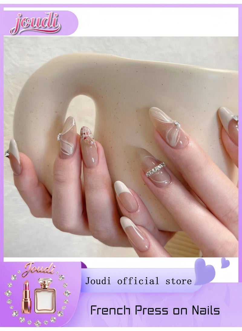 Joudi 24Pcs French Press on Nails - Medium Length Almond Acrylic Fake Nails with Glue for Women Girls - Image 2