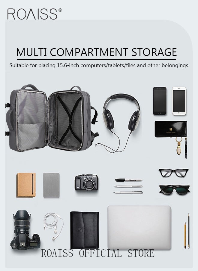 رويس حقيبة ظهر سفر كبيرة، حقيبة ظهر يمكن حملها على متن الطائرة، حقيبة نهاية الأسبوع الموسعة، حقيبة ظهر للمشي لمسافات طويلة، حقيبة ظهر للكمبيوتر المحمول مع منفذ شحن USB، حقيبة ظهر مقاومة للماء. - Image 3