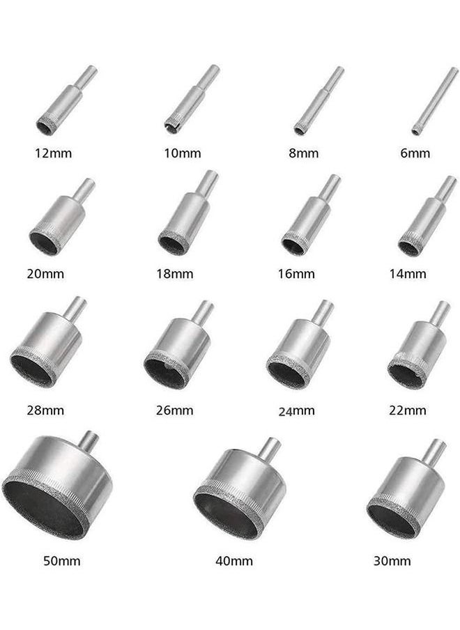 Tile Hole Saw 15 PCS Diamond Drill Bits 6-50mm Glass Tile Hollow Core Extractor Remover Tools for Glass Ceramics Porcelain Ceramic tile.