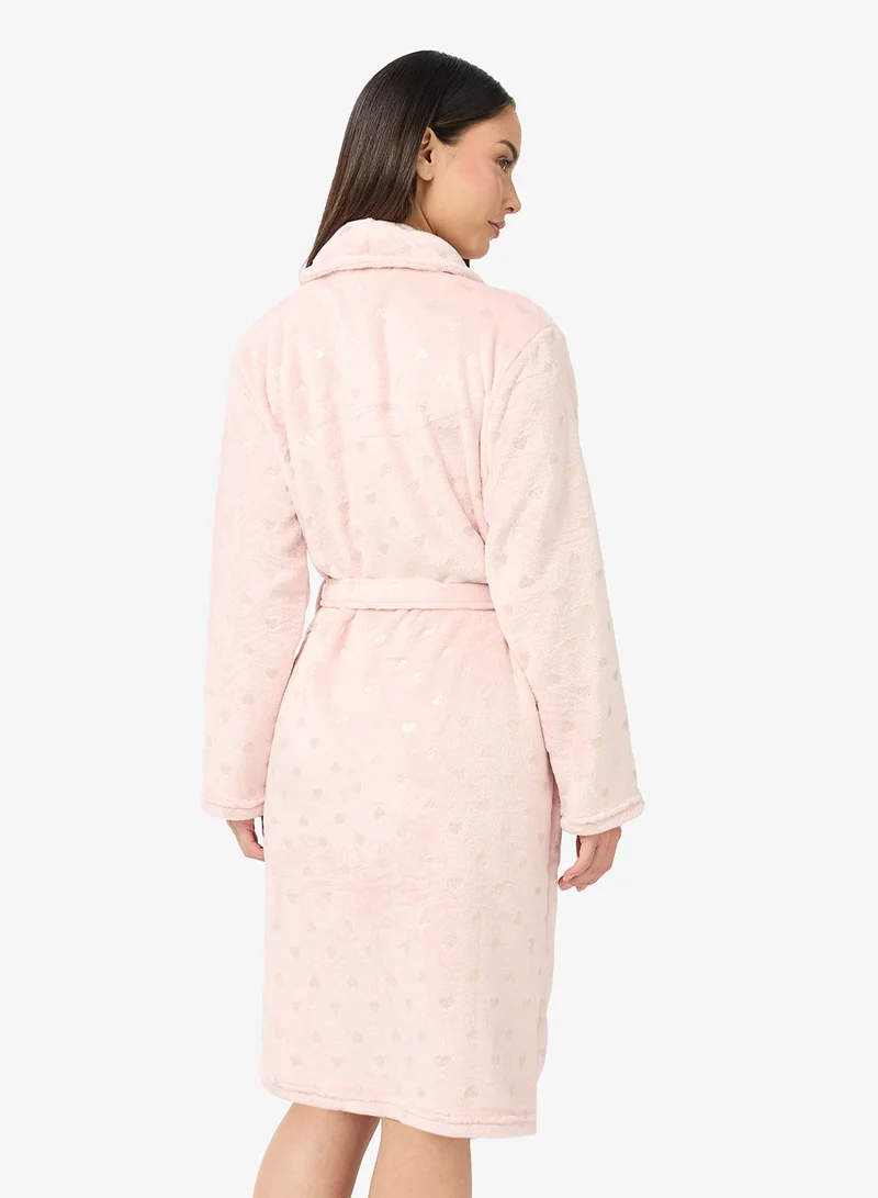 جينجر Plush Terry Robe with Heart Print