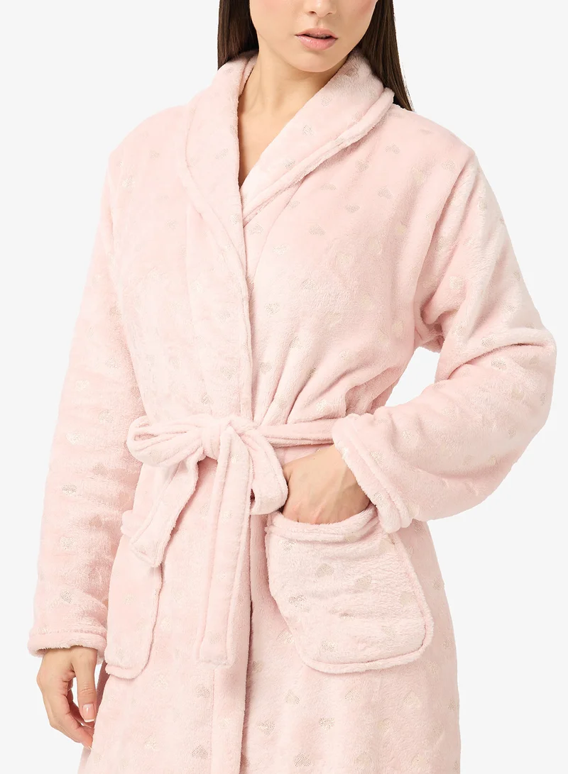 Ginger Plush Terry Robe with Heart Print