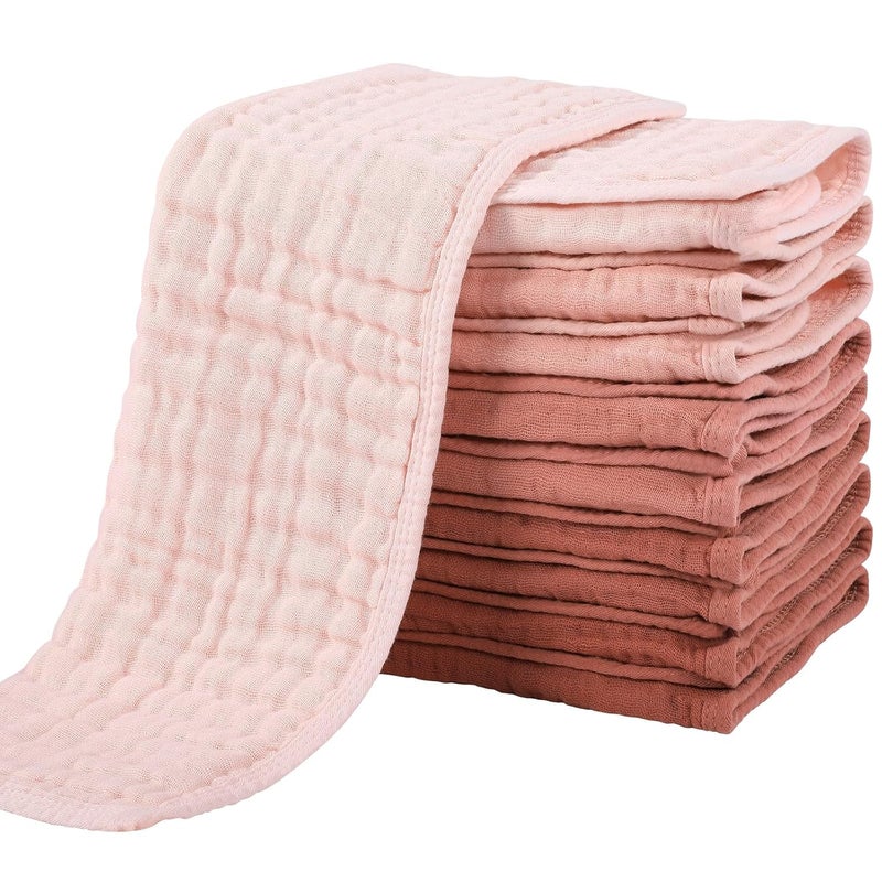 YOOFOSS Muslin Burp Cloths for Baby 10 Pack 100% Cotton Baby Washcloths for Boys Girls Large 20''X10'' Super Soft and Absorbent Gradient Pink - Image 1