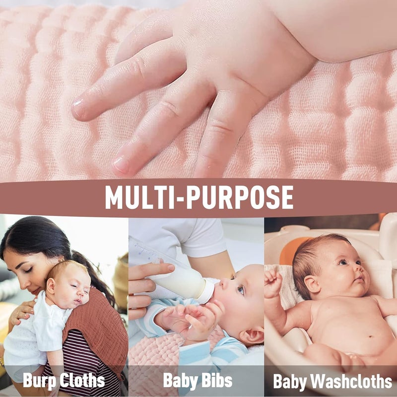 YOOFOSS Muslin Burp Cloths for Baby 10 Pack 100% Cotton Baby Washcloths for Boys Girls Large 20''X10'' Super Soft and Absorbent Gradient Pink - Image 3