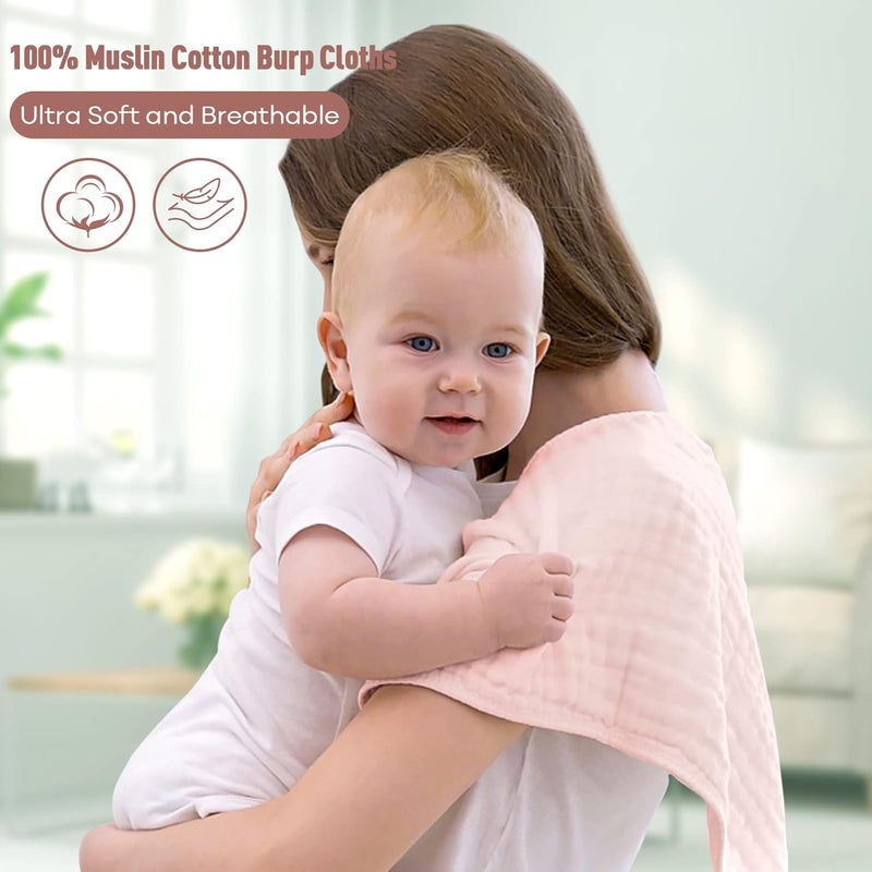 YOOFOSS Muslin Burp Cloths for Baby 10 Pack 100% Cotton Baby Washcloths for Boys Girls Large 20''X10'' Super Soft and Absorbent Gradient Pink - Image 2