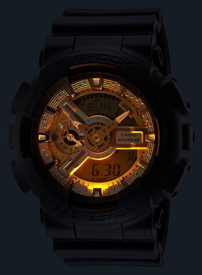 CASIO ساعة G-Shock GA-110CD-1A9 رياضية للرجال بسوار أسود وتناظري ورقمي باللون الذهبي - Image 4