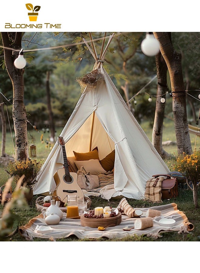 BLOOMING TIME Outdoor Camping White Lndian Tent Foldable Portable Single Tent Indoor Children's Camping Tent - Image 4