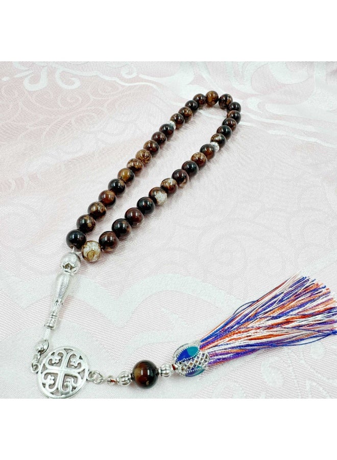 NIBEMINENT 33 Muslim Prayer Beads Yellow Brown Pattern/10mm 