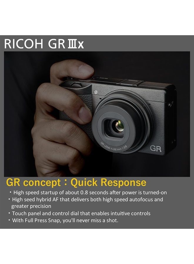 RICOH GR IIIx، أسود، كاميرا رقمية مدمجة مع مستشعر CMOS بحجم 24MP APS-C، عدسة 40mmF2.8 GR (في تنسيق 35mm) - Image 4