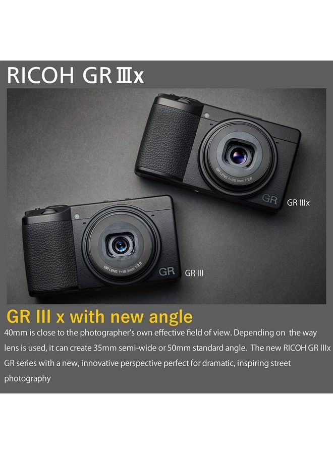 RICOH GR IIIx، أسود، كاميرا رقمية مدمجة مع مستشعر CMOS بحجم 24MP APS-C، عدسة 40mmF2.8 GR (في تنسيق 35mm) - Image 3