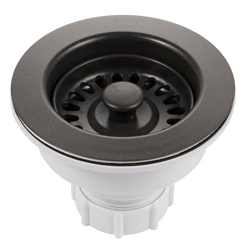 Houzer 190-9265 - 3-1/2 Inch Matte Black Kitchen Sink Basket Strainer, Durable Food Catcher Stopper for Metal Kitchen Sink, Ideal for Filtering Waste and Preventing Clogs - Image 1
