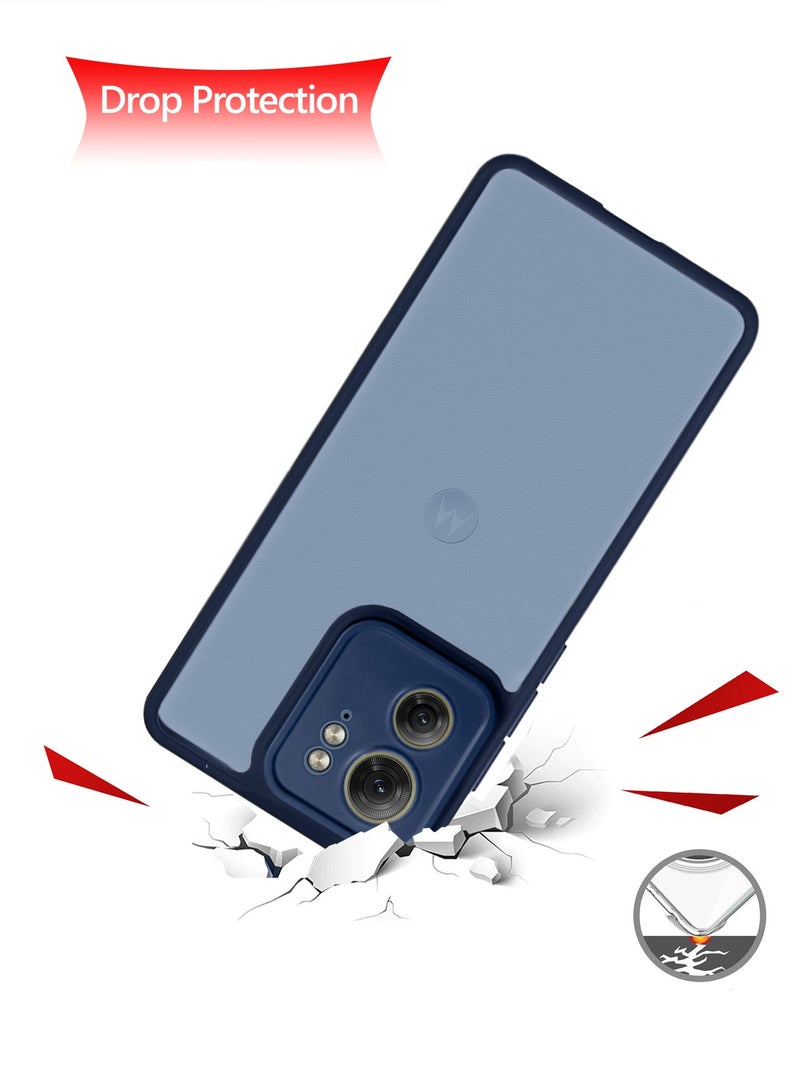 دبليو تيك غطاء حماية من السيليكون الهجين مع عدسة واقية خلفية شفافة لهاتف موتورولا إيدج 40 5G 2023 أزرق داكن - Image 2