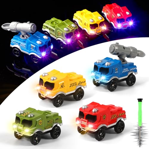Save Unicorn Tracks Cars Replacement onlyTrack Cars for Tracks Glow in The Dark Car Tracks Accessories with 3 Flashing LED Lights Compatible with Most Car Tracks for Kids Boys and Girl4pack - Image 1