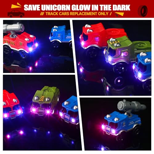 Save Unicorn Tracks Cars Replacement onlyTrack Cars for Tracks Glow in The Dark Car Tracks Accessories with 3 Flashing LED Lights Compatible with Most Car Tracks for Kids Boys and Girl4pack - Image 5