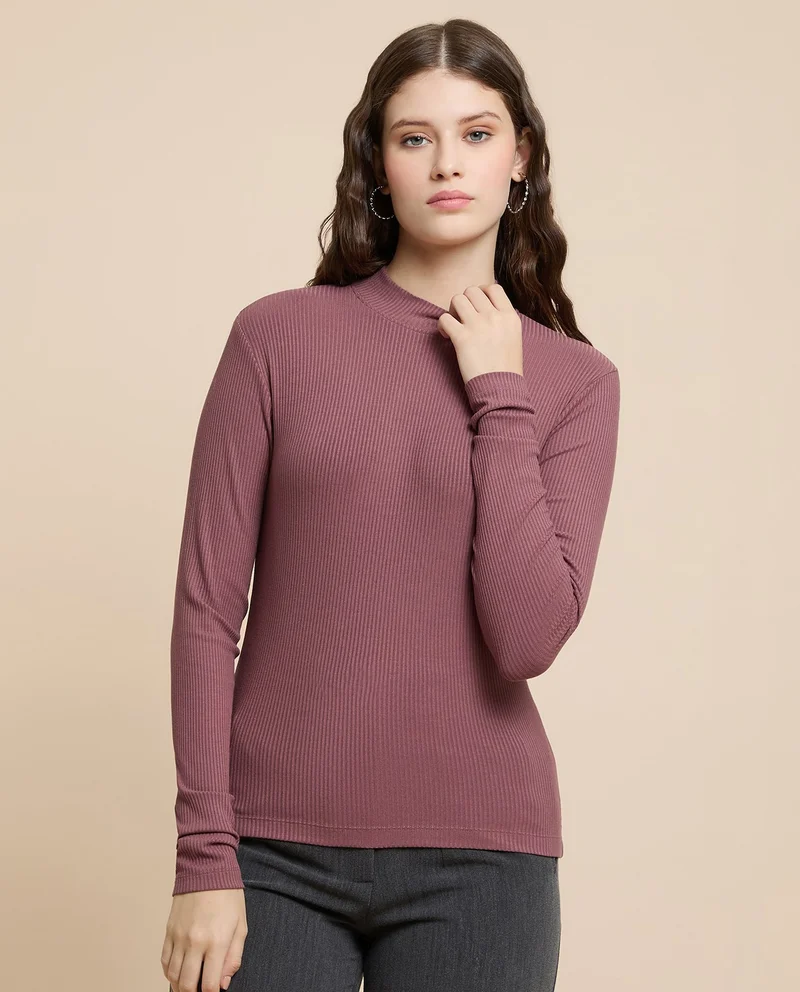 R&B Solid Top with Crew Neck and Long Sleeves