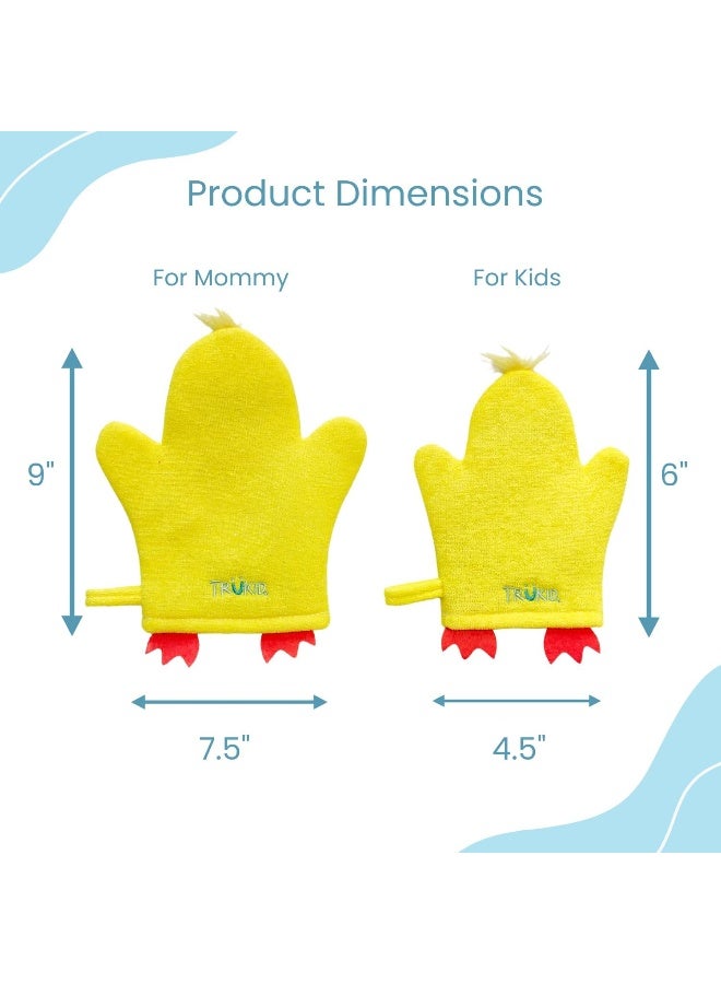 TruKid BubbleGlove, Bath Wash Gloves-Sponge - Hand Puppet for Kids & Toddler, Bath Sponge & Baby Washcloth Mitt for Kids & Adults, Body Scrubber for Mommy & Me - Duck Set of 2 - Image 5