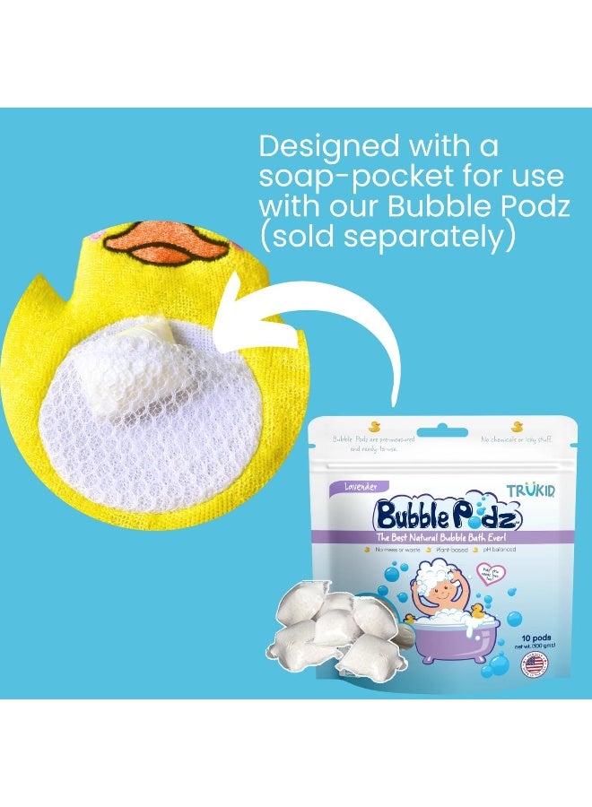 TruKid BubbleGlove, Bath Wash Gloves-Sponge - Hand Puppet for Kids & Toddler, Bath Sponge & Baby Washcloth Mitt for Kids & Adults, Body Scrubber for Mommy & Me - Duck Set of 2 - Image 2