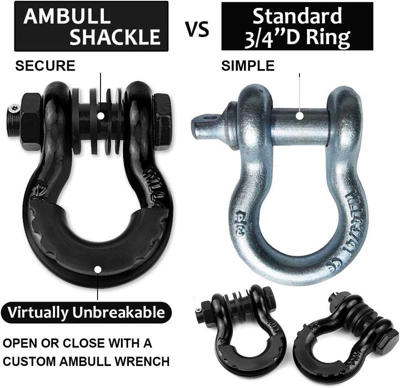 AMBULL Shackles 3/4" D Ring Shackle (2 Pack) 41,850lb Break Strength with 7/8" Pin, Anti Theft Security Screws, Isolator & Washer Kits for Use with Tow Strap Winch Truck Vehicle Recovery (Black) - Image 4