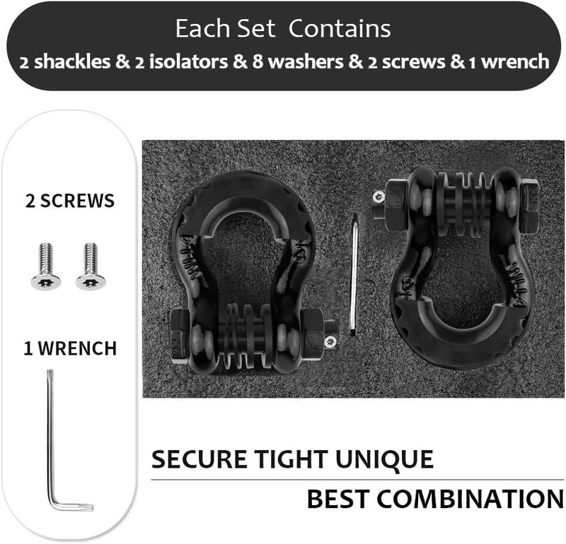 AMBULL Shackles 3/4" D Ring Shackle (2 Pack) 41,850lb Break Strength with 7/8" Pin, Anti Theft Security Screws, Isolator & Washer Kits for Use with Tow Strap Winch Truck Vehicle Recovery (Black) - Image 3