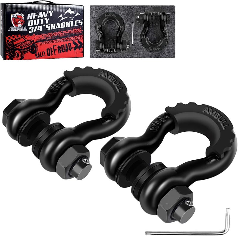 AMBULL Shackles 3/4" D Ring Shackle (2 Pack) 41,850lb Break Strength with 7/8" Pin, Anti Theft Security Screws, Isolator & Washer Kits for Use with Tow Strap Winch Truck Vehicle Recovery (Black) - Image 2