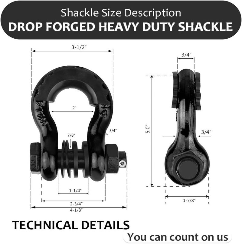 AMBULL Shackles 3/4" D Ring Shackle (2 Pack) 41,850lb Break Strength with 7/8" Pin, Anti Theft Security Screws, Isolator & Washer Kits for Use with Tow Strap Winch Truck Vehicle Recovery (Black) - Image 5