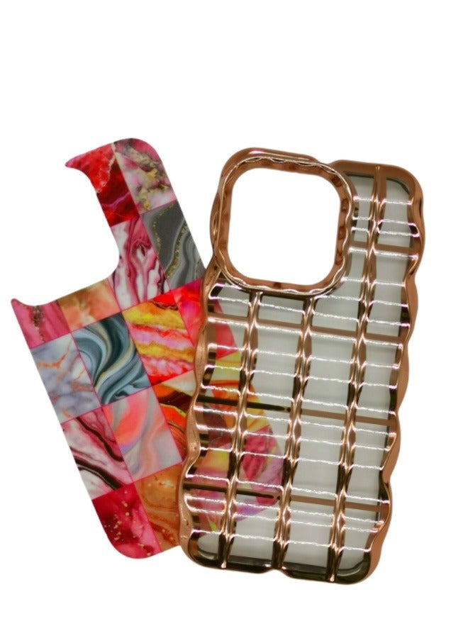 iPhone 14 Pro Gold-Plated Case: Wave Pattern & Luxury Cardboard Design - Shockproof, Scratchproof, Trendy & Elegant Cover