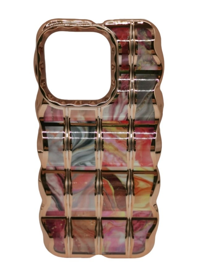iPhone 14 Pro Gold-Plated Case: Wave Pattern & Luxury Cardboard Design - Shockproof, Scratchproof, Trendy & Elegant Cover