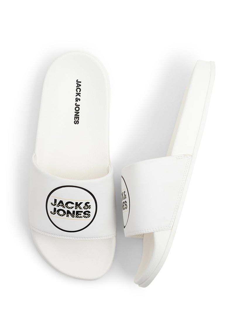 JACK & JONES Jack&Jones White Logo Print Sliders - Image 3