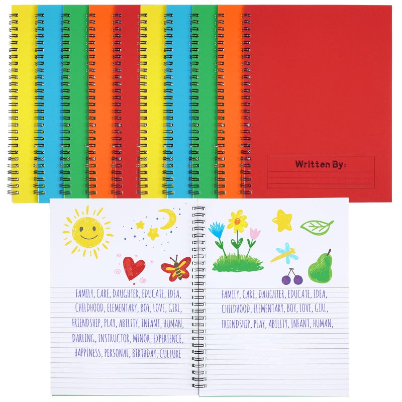 Henoyso 10 Pcs 100/50 Sheets Primary Composition Notebook K-2 Bulk Spiral Primary Journal Drawing Handwriting Practice for Kids Kindergarten 1st 2nd Back to School Supplies (Bright Color,50 Sheets) - Image 1