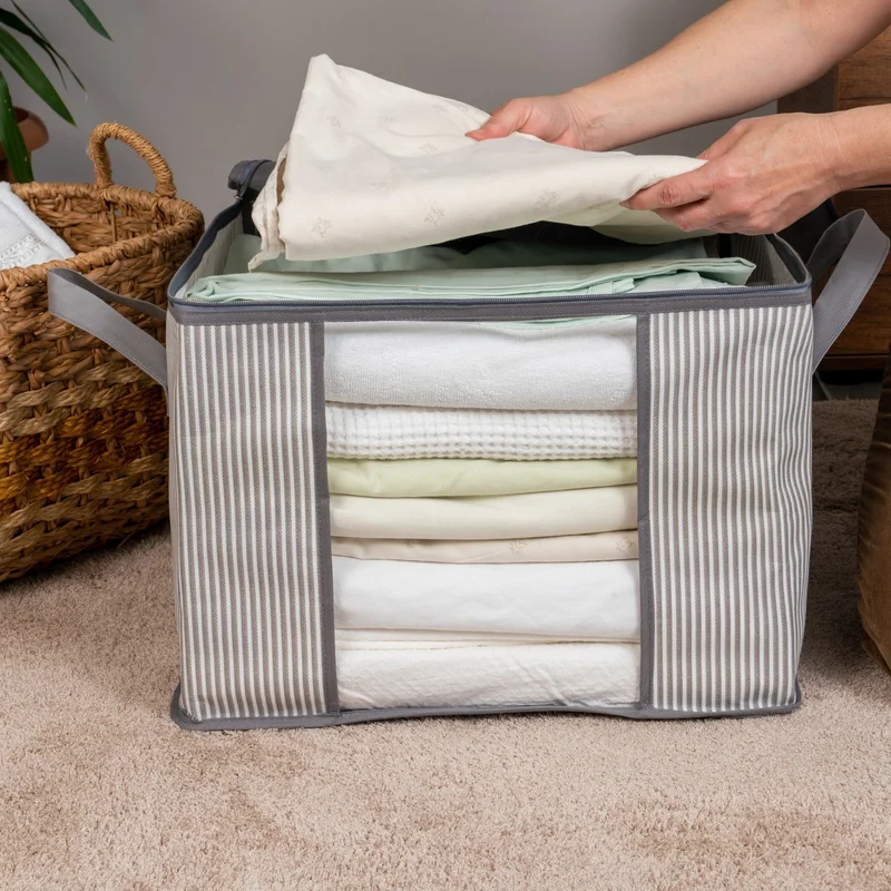 Nacarev 2 Pieces Medium Size Window Line Pattern Printed Gray Closet Clothes Organizer Bag Set 45x40x30 cm