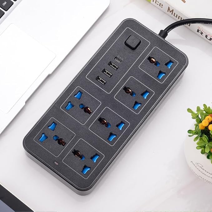 SHREVI Shrevi USB C Cable Power Cord Strips 6 Outlets 3 Pin 3 USB Ports and 1 Type C Port for Home Kitchen Office Multifunctional Electrical Extension Socket British Plug Black  - Image 5