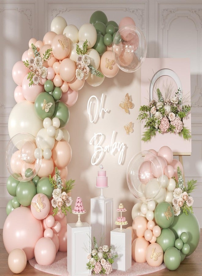 NUTTYBASH Green Pink White Balloon Arch Kit 131 Pcs Green Pink White Balloon Garland Kit - Image 1