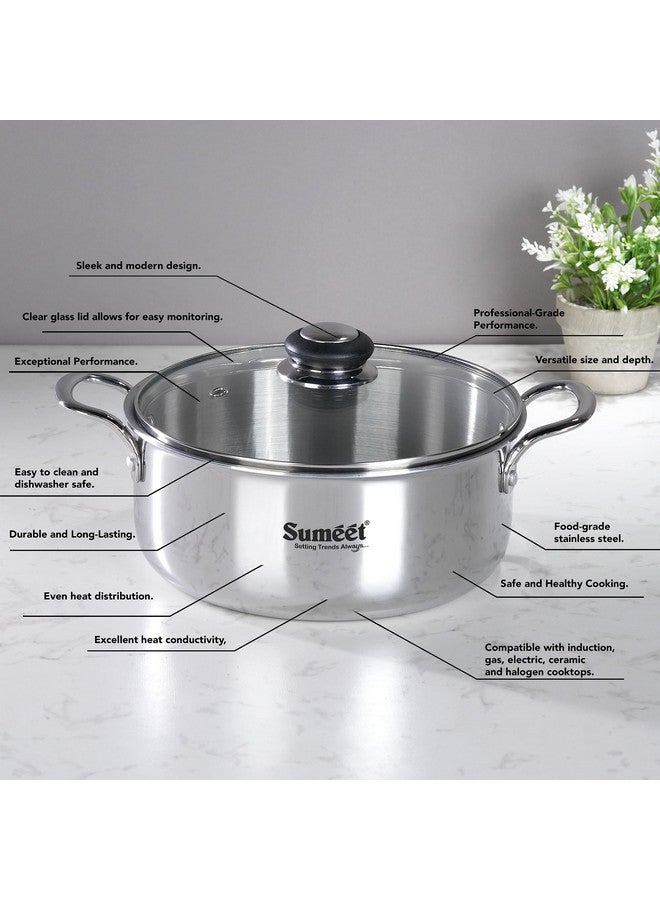 Sumeet سوميت كوك سمارت ثلاثي الطبقات من الفولاذ والألمنيوم - وعاء كسرولة/برياني/وعاء مرق بغطاء زجاجي - 4.35 لتر - 24 سم - فضي - Image 2