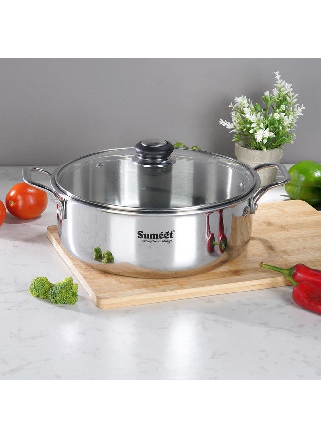 Sumeet سوميت كوك سمارت ثلاثي الطبقات من الفولاذ والألمنيوم - وعاء كسرولة/برياني/وعاء مرق بغطاء زجاجي - 4.35 لتر - 24 سم - فضي - Image 1
