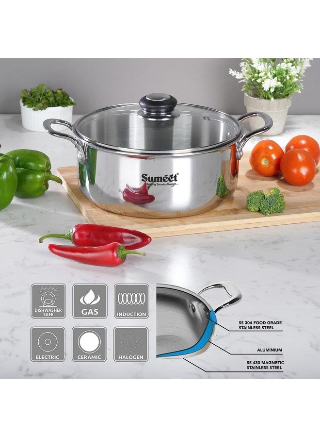 Sumeet سوميت كوك سمارت ثلاثي الطبقات من الفولاذ والألمنيوم - وعاء كسرولة/برياني/وعاء مرق بغطاء زجاجي - 4.35 لتر - 24 سم - فضي - Image 5