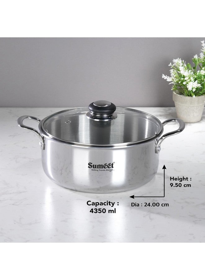Sumeet سوميت كوك سمارت ثلاثي الطبقات من الفولاذ والألمنيوم - وعاء كسرولة/برياني/وعاء مرق بغطاء زجاجي - 4.35 لتر - 24 سم - فضي - Image 4