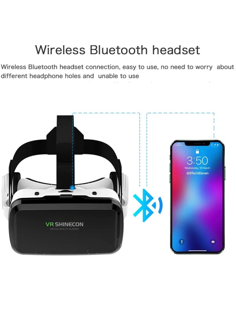 VR SHINECON 3D HD Virtual Reality Headset for Movies and Games VR Glasses Goggles 2K Anti-Blue Lenses, Adjustable Pupil & Object Distance for Phones 4.7-6.7 - Image 2