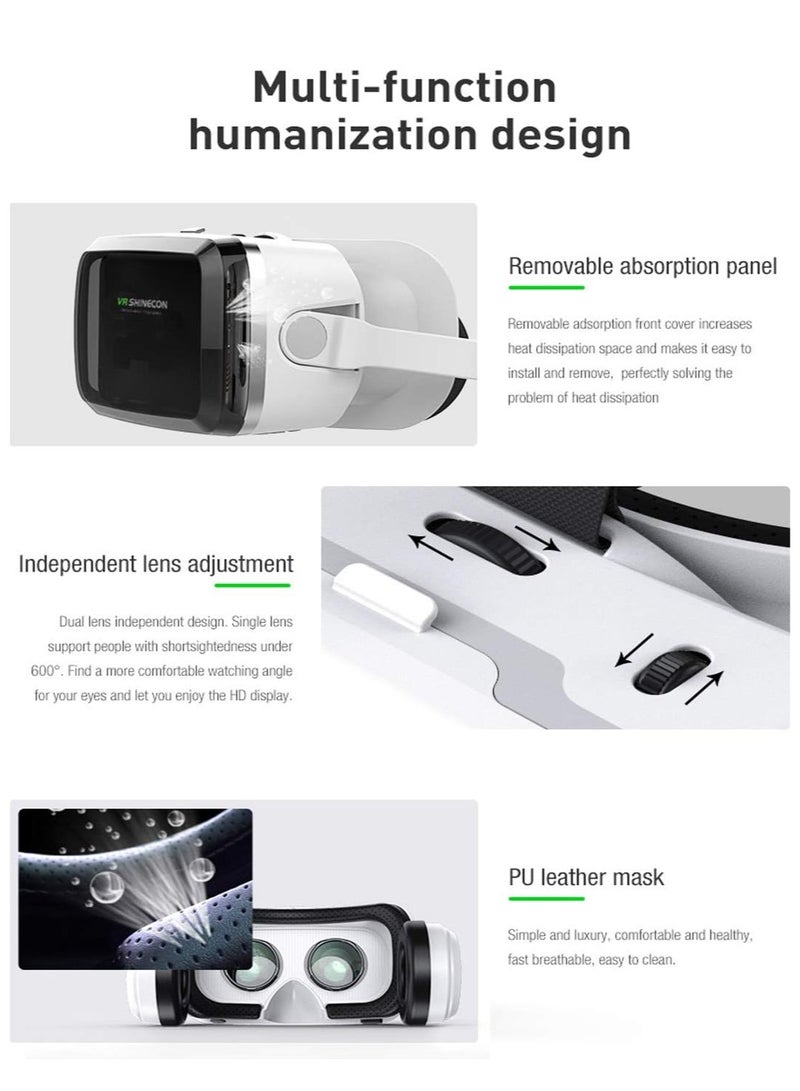 VR SHINECON 3D HD Virtual Reality Headset for Movies and Games VR Glasses Goggles 2K Anti-Blue Lenses, Adjustable Pupil & Object Distance for Phones 4.7-6.7 - Image 4