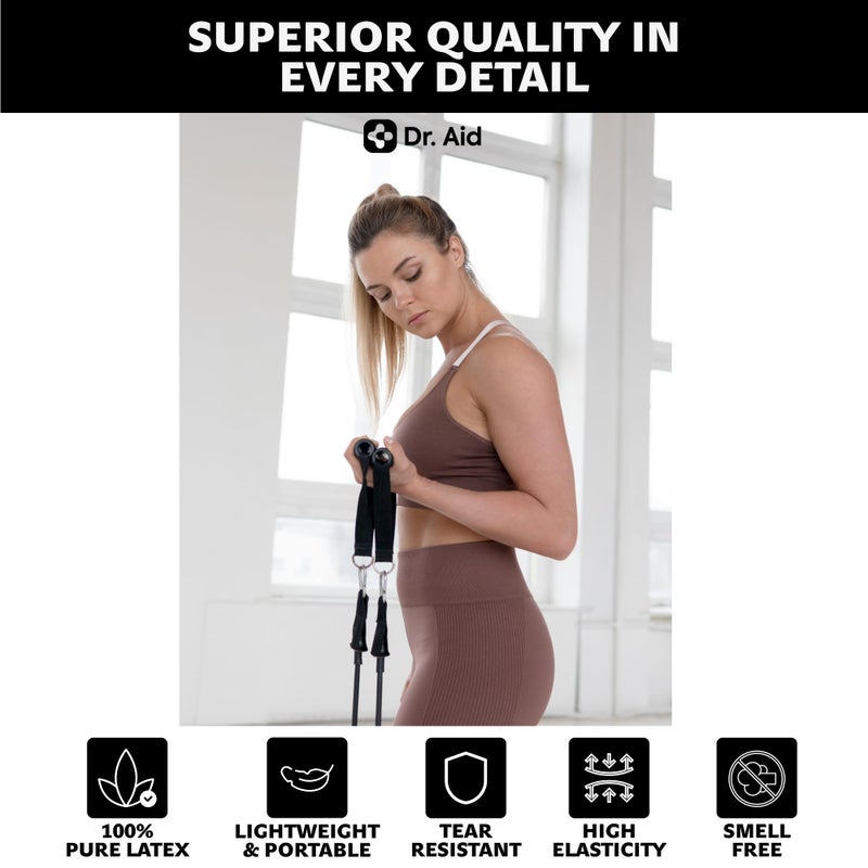 Dr. Aid Resistance Bands Set â€“ 5 Stackable Workout Bands with Handles, Pure Latex, High Elasticity & Tear Resistant â€“ Smell-Free Full-Body Exercise Bands for Rehab, Basic Training & Strength Workouts - Image 5