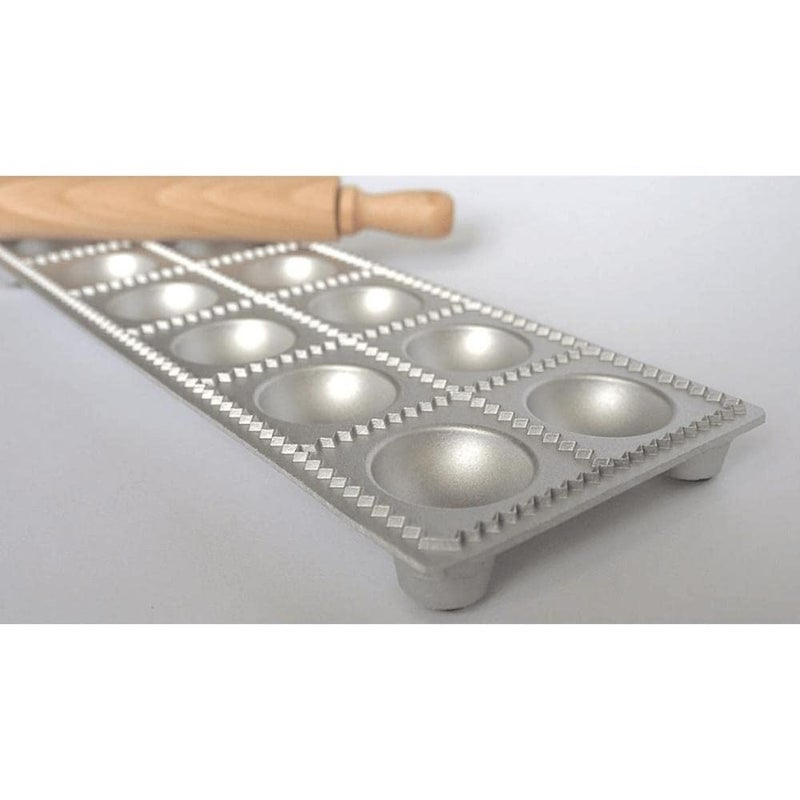 Eppicotispai 12-Hole Aluminum Round Ravioli Maker with Rolling Pin - Image 3