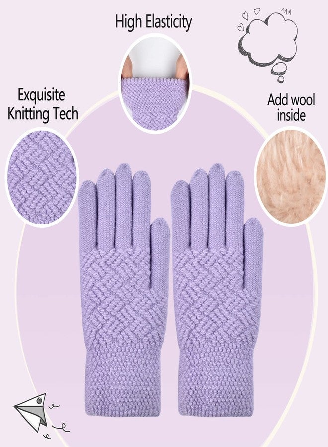 UOUDIO Kids Winter Knit Beanie Hat Scarf and Gloves Set for Girls Boys Warm Thick Fleece Lined Thermal Purple Skull Cap Mittens Infinity Scarf Neck Warmer with Pompom for 6-10 Years Old Baby Toddler Children - Image 4