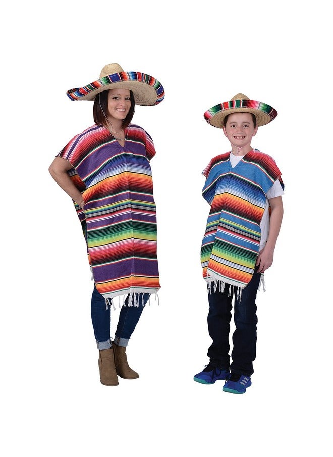 GiftExpress - Mexican Poncho For Kids, Mexican Traditional Serape Poncho For Cinco De Mayo, Mexican Fiesta Theme Party Costume, Kids Mexican Serape Costume, Halloween Costume - Image 1
