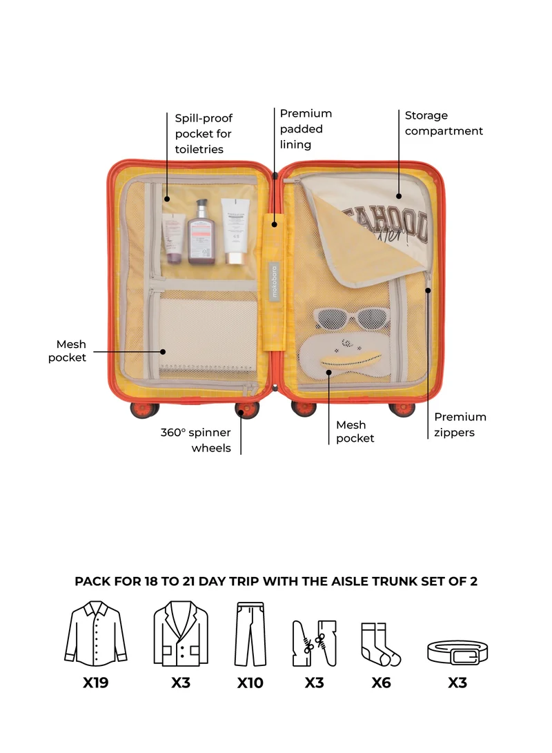 Mokobara The Aisle Trunk Set Of 2 - Durable Polycarbonate Material | Stardust, Orange